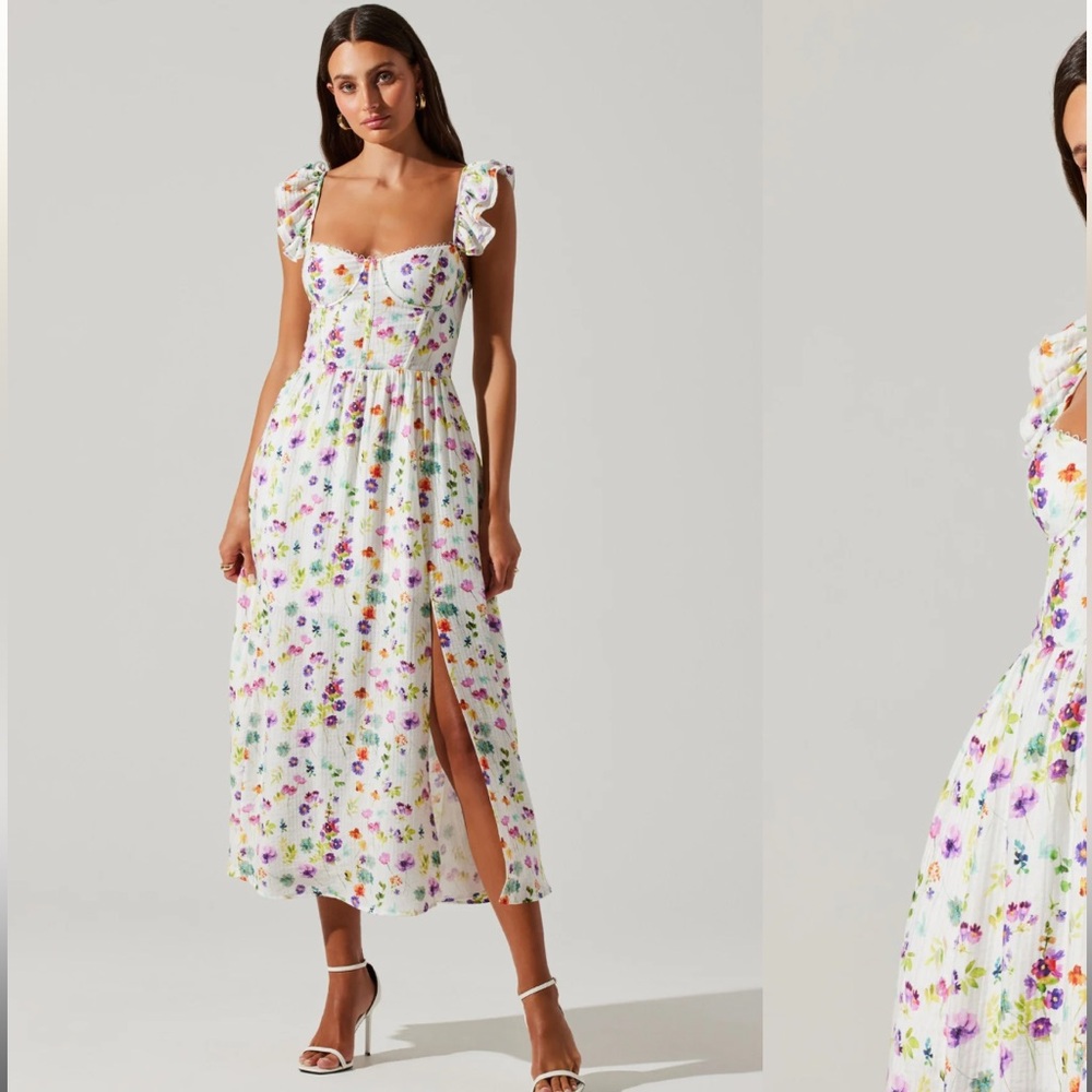 Floral White Dress with Ruffle Sleeves